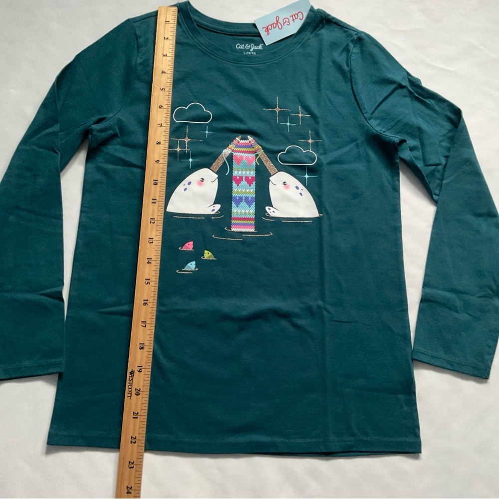 Cat &Jack  Girls Narwhales Long Sleeve Graphic T-chirt Green Size L 10-12 - Picture 4 of 6